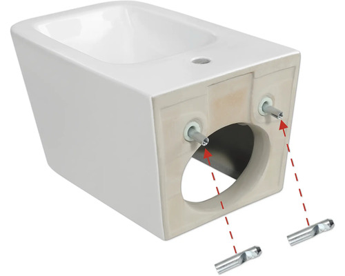 Bidet aus Sanitärkeramik mit Befestigungsmaterial für die Wandmontage