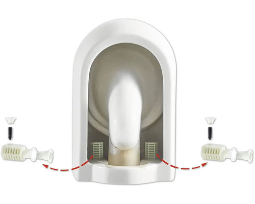 Detailansicht einer Urinalbefestigung mit Siphon