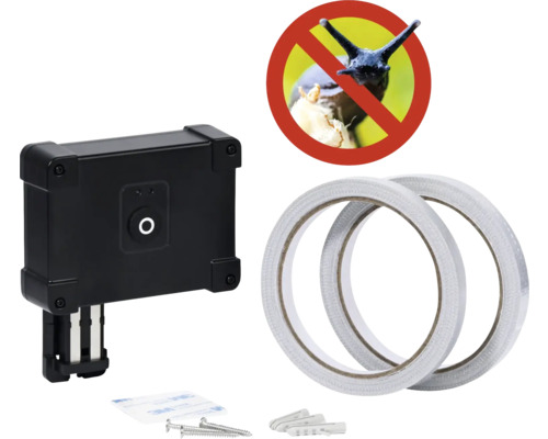 Schneckenabwehrband dobar Slug-Shock Schneckenschutz für Hochbeete batteriebetrieben, ohne Gift und Chemie, ca. 10 m Schneckenbarriere Set mit zwei Rollen Schneckenband, Montagematerial und Gehäuse zur elektrischen Schneckenabwehr