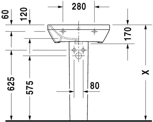 Schéma technique d''un lavabo avec dimensions