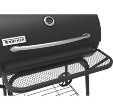Detailansicht des Tenneker Holzkohlegrills mit Temperaturanzeige, Griff und Ablagerost