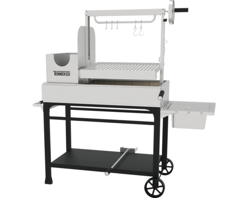 Tenneker Holzkohlegrill mit Kurbel, Grillrost, Ablageflächen und Rädern