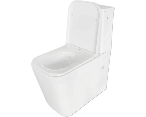 WC sur pied blanc avec bride ouverte et réservoir de chasse