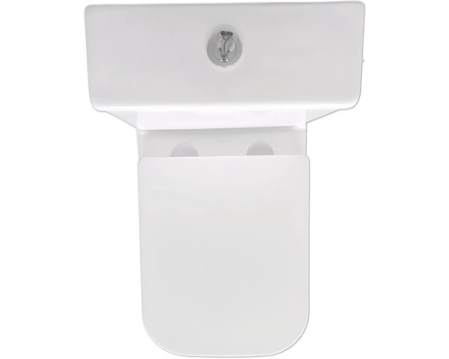 Vue de dessus de WC sur pied blanc avec réservoir de chasse