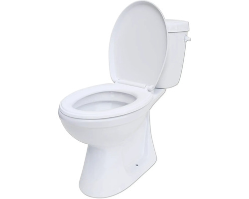 WC au sol avec couvercle de toilette ouvert