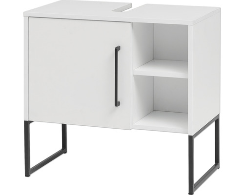 Meuble sous-vasque avec une porte et des étagères ouvertes