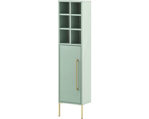 Armoire avec porte, compartiments ouverts et pieds