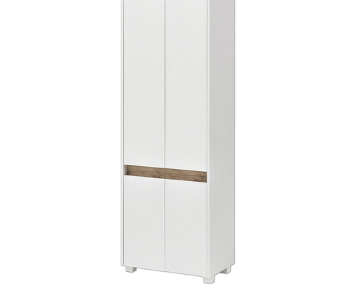 Armoire haute Möbelpartner Cosmo couleur de façade blanc 56,9 x 164,5 x 33 cm Armoire blanche avec quatre portes et décor en bois