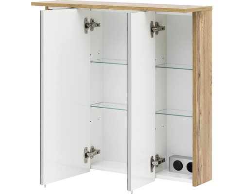 Armoire de toilette Möbelpartner Profil 80,5 x 23,7 x 72,3 cm chêne nature 3 portes led