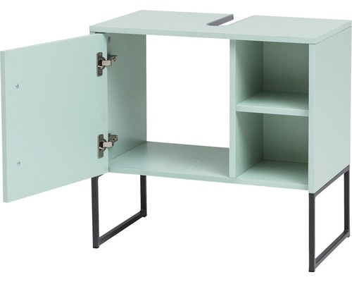 Meuble sous-lavabo avec porte, étagère et pieds noirs