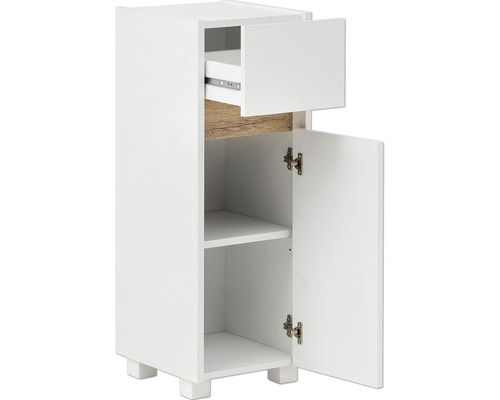 Meuble de salle de bains blanc avec tiroir et porte pour un rangement supplémentaire