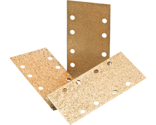 Drei Schleifblätter mit Löchern für Staubabsaugung