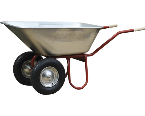 Brouette 2 roues CAPITO DUO 150 litres, cuve jumbo, pneus avec bague d'arrêt et jante en acier, poignées ergonomiques en bois de hêtre inclus Brouette métallique à deux roues avec poignées