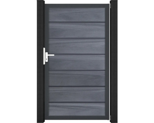 Portillon simple GroJa Flex Grande Premium tirant universel prémonté sans poteaux cadre anthracite 150 x 180 cm gris pierre Portillon de jardin avec panneaux horizontaux et poignée
