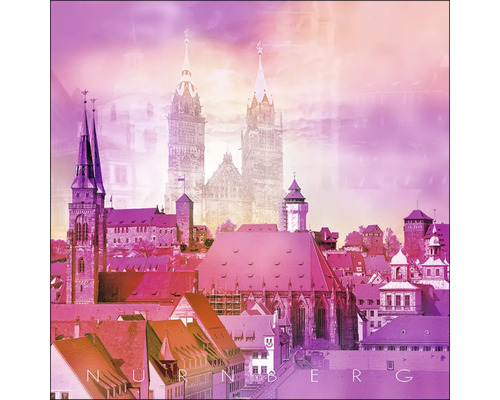 Glasbild Nürnberg Kirchen pink 30x30 cm