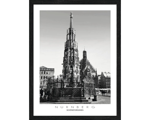 Gerahmtes Bild Nürnberg schöner Brunnen 33x43 cm Schwarzweiß-Fotografie des Schönen Brunnens in Nürnberg in einem Bilderrahmen