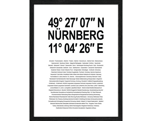 Gerahmtes Bild Nürnberg Koordinaten I 33x43 cm Nürnberg Koordinaten Druck
