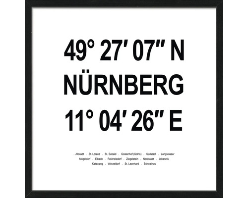 Gerahmtes Bild Nürnberg Koordinaten 2 53x53 cm