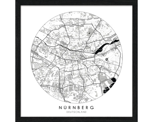 Gerahmtes Bild Nürnberg Landkarte Kreis 33x33 cm Schwarz gerahmtes Bild mit Stadtplan von Nürnberg, Deutschland