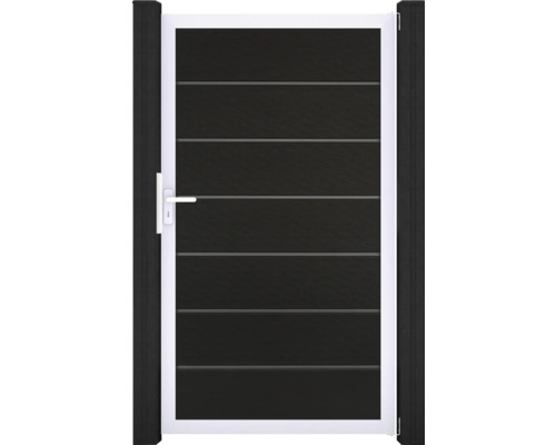 Portillon simple GroJa Flex Grande Premium y compris baguettes décoratives tirant universel prémonté sans poteaux cadre argent 150 x 180 cm noir Portillon de jardin avec éléments horizontaux et poignée