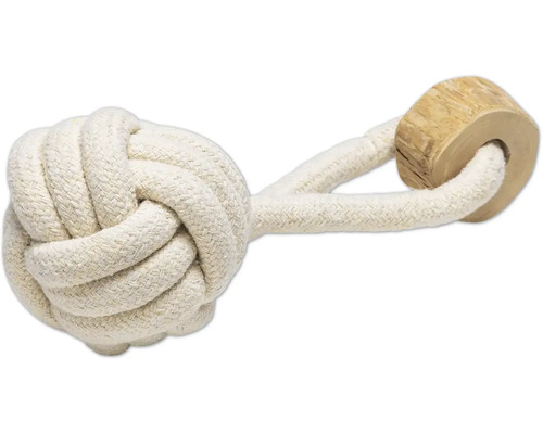 Jouet pour chien en corde de coton avec élément en bois