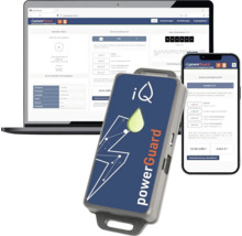 Darstellung der PowerGuard App auf Laptop und Smartphone zur Energieverbrauchskontrolle