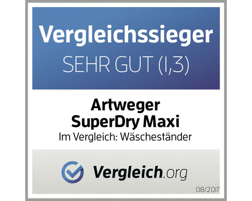 Vergleich.org Test Siegel für Artweger SuperDry Maxi Wäscheständer mit der Bewertung sehr gut