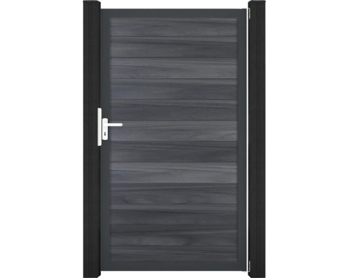 Portillon simple GroJa Flex tirant universel prémonté sans poteaux cadre anthracite 150 x 180 cm gris pierre Portillon de jardin aspect bois avec poignée