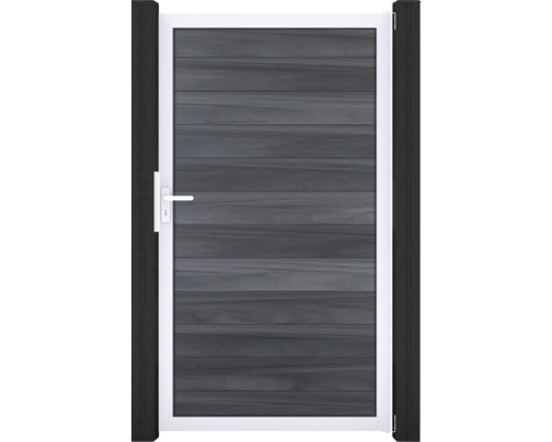 Portillon simple GroJa Flex tirant universel prémonté sans poteaux cadre argent 150 x 180 cm gris pierre Portillon de jardin en bois avec poignée