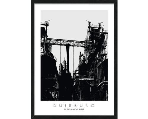 Gerahmtes Bild Duisburg Landschaftspark schwarz weiß 53x73 cm Gerahmtes Poster mit dem Motiv einer Industrieanlage in Duisburg