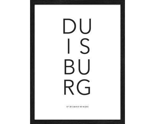 Gerahmtes Bild Duisburg Letters simple 33x43 cm Gerahmtes Poster mit dem Schriftzug Duisburg und den Koordinaten
