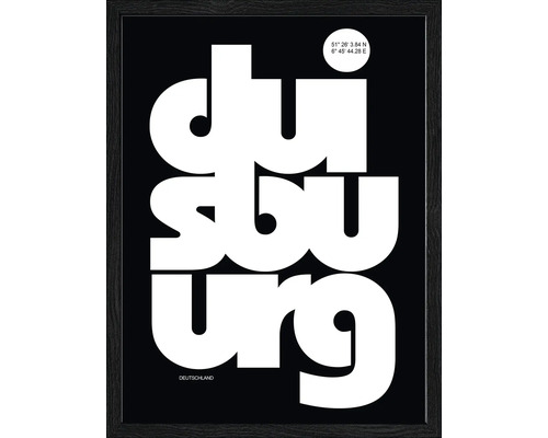 Gerahmtes Bild Duisburg Letters schwarz weiß 33x43 cm Gerahmtes Duisburg-Poster mit Koordinaten