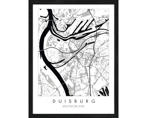 Gerahmtes Bild Duisburg Landkarte weiß 33x43 cm Gerahmter Stadtplan von Duisburg, Deutschland