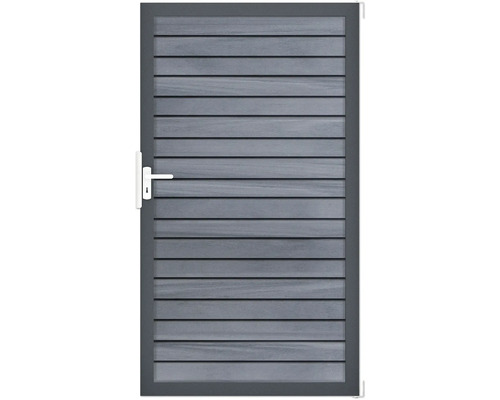 Portillon simple GroJa Rhombus tirant universel prémonté sans poteaux cadre anthracite 150 x 180 cm gris pierre co-extrudé Portillon de jardin en aluminium avec lames horizontales