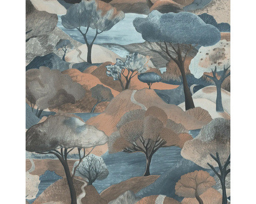 Papier peint intissé 10433-19 Gentle paysage multicolore Illustration d''un paysage avec des arbres et des chemins
