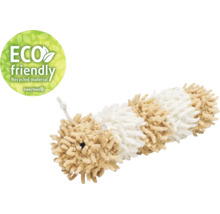Beige-weisser Katzenspielzeug-Tunnel mit Label Recycled Material