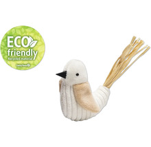 Beige-weißer Vogel als Katzenspielzeug mit Siegel aus recyceltem Material