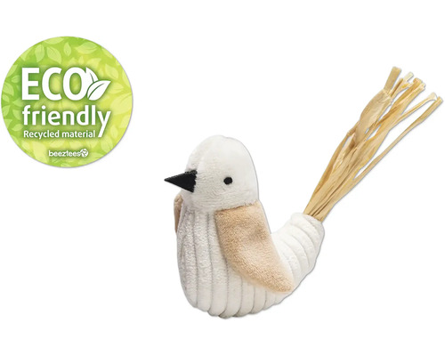 Beige-weißer Vogel als Katzenspielzeug mit Siegel aus recyceltem Material
