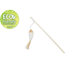 Katzenspielzeug Angel mit Fisch aus recyceltem Material und Eco Friendly Siegel