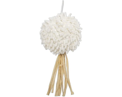 Suspension décorative avec abat-jour blanc et franges en raphia
