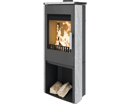 Poêle Haas & Sohn Montegrotto Serpentino grey stone 6 kW avec compartiment à bois