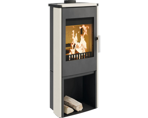 Poêle Haas & Sohn Montegrotto Whiterock brique en calcaire blanc 6 kW avec compartiment à bois