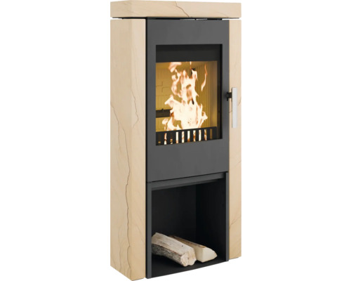 Poêle Haas & Sohn Hasvik HSC Woodstone pierre naturelle beige 6 kW avec compartiment à bois