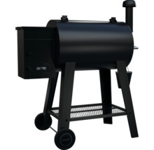 Schwarzer Pelletgrill mit Rädergestell und Ablagegitter