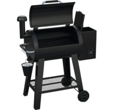 Schwarzer Pelletgrill mit Ablage und Rädern