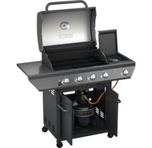 Grill à gaz avec quatre brûleurs, réchaud latéral, grille de maintien au chaud et armoire basse