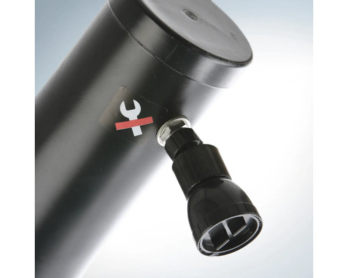 Pompe cylindrique noire avec symbole interdisant les réparations