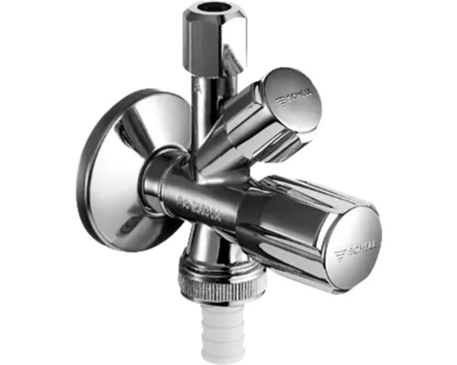 Robinet d''arrêt d''angle avec deux poignées et raccord de tuyau