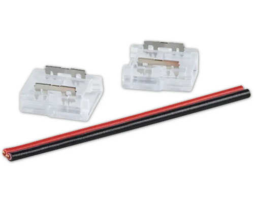 Zwei transparente Steckverbinder und ein zweiadriges Kabel
