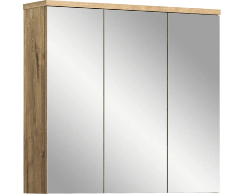Xonox.home Armoire de toilette Grado 75 x 20 x 80 cm nox oak 3 portes Armoire de toilette à miroir avec trois portes et cadre en bois